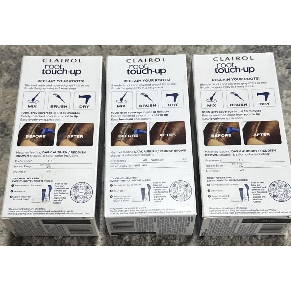 Clairol Root Touch Up Permanent Hair Color Dye 4R Dark Auburn Reddish Brown X 3